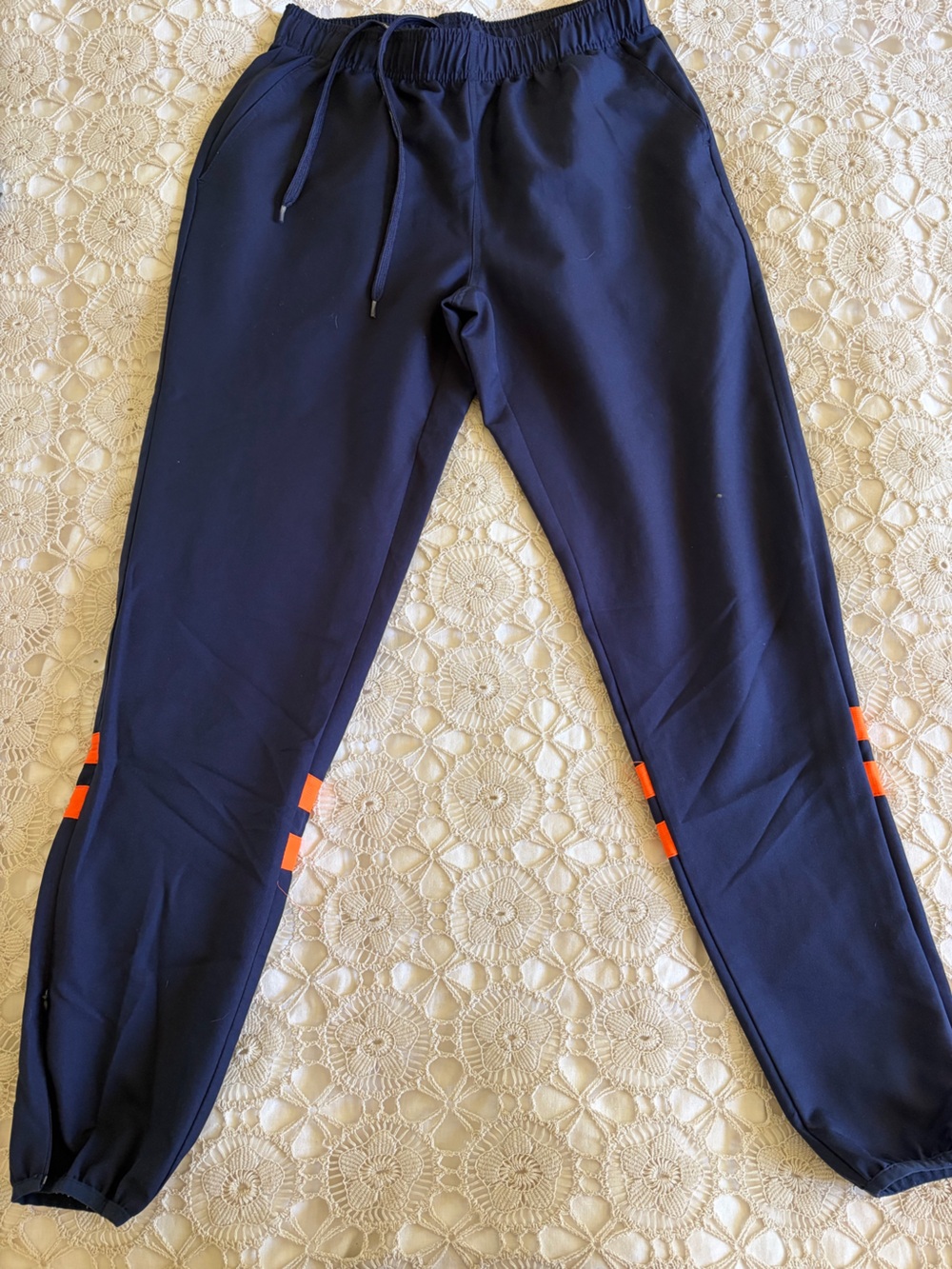 Ellesse Navy Track Joggers with Orange Side Tabs